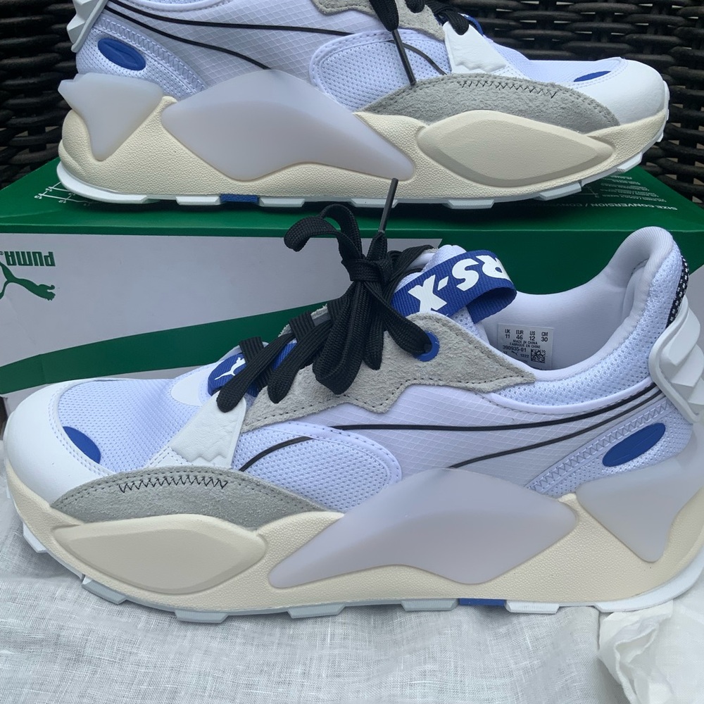 Puma RS-X White and Blue Athletic Shoes